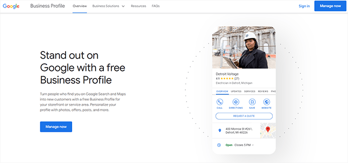 Google business profile website