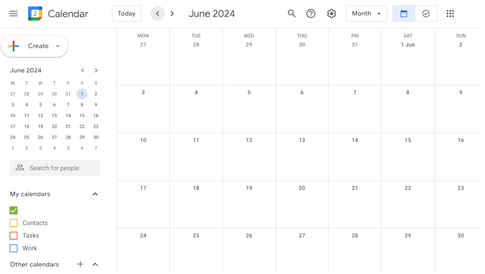 The Google Calendar dashboard