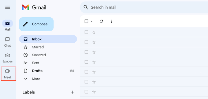 Creating a meeting from the Gmail dashboard
