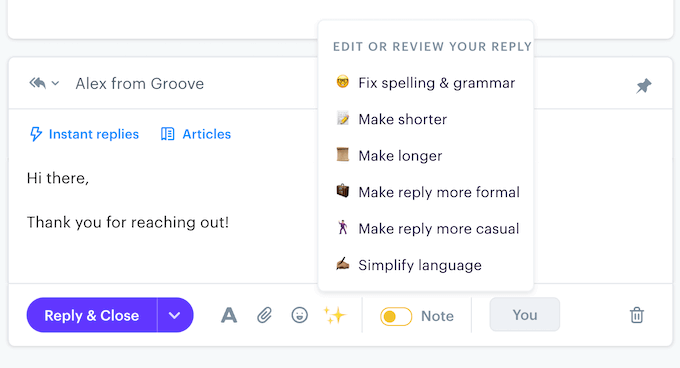 Groove's artificial intelligence (AI) tools