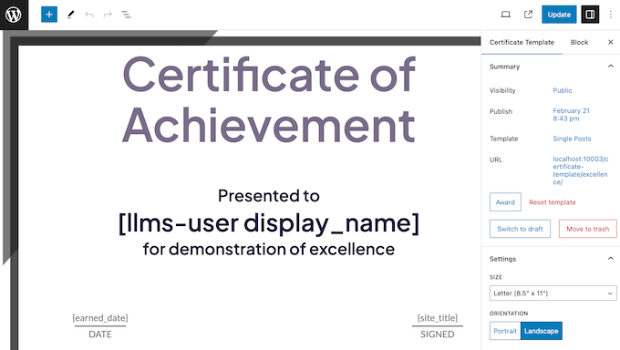 Creating custom certificates in WordPress