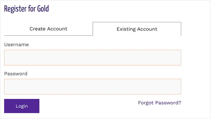 An example of a login form, created using WishList Member