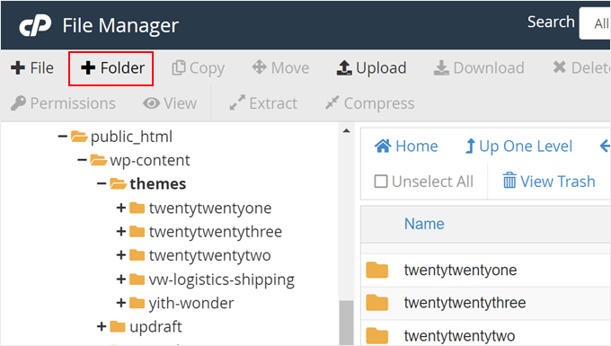 Creating a new folder in Bluehost file manager