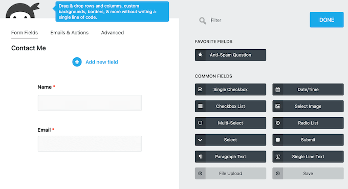 A drag and drop form builder