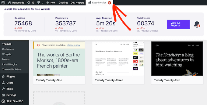 Viewing Google Analytics page insights in the WordPress dashboard