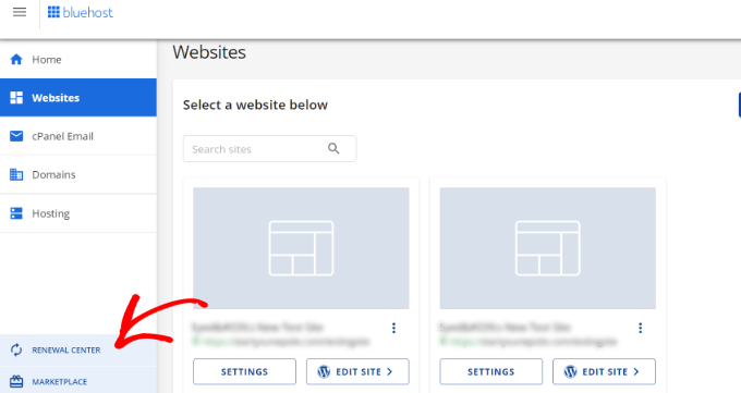 Centro de renovação na Bluehost