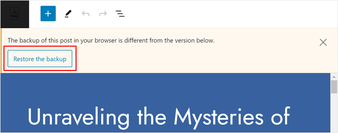Restoring a post backup in the Gutenberg editor