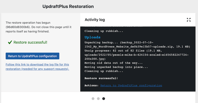 UpdraftPlus review: Restoring a WordPress backup