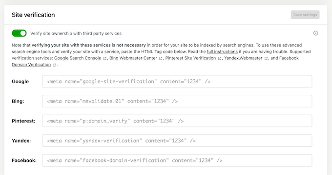 Verifying your site with the Google Search Console, Facebook, and more