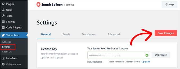 Activating Smash Balloon's Custom Twitter Feeds Pro license key