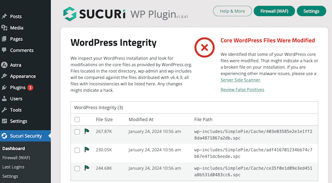 The Sucuri security dashboard 