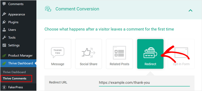 Redirecting commenters to a custom page with Thrive Comments