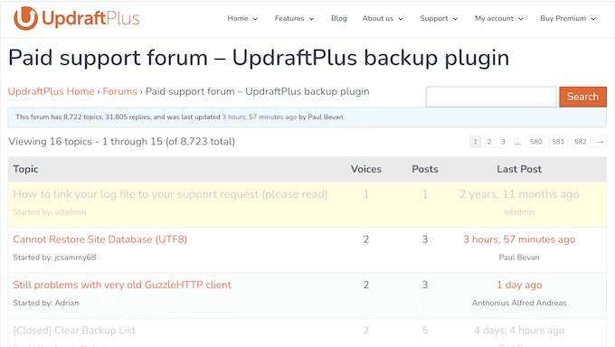 The UpdraftPlus support forum