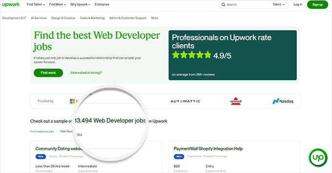 Web developer jobs on freelancing websites