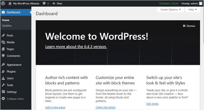 What the WordPress backend admin panel looks like