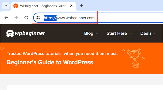 O protocolo HTTPS no domínio do WPBeginner