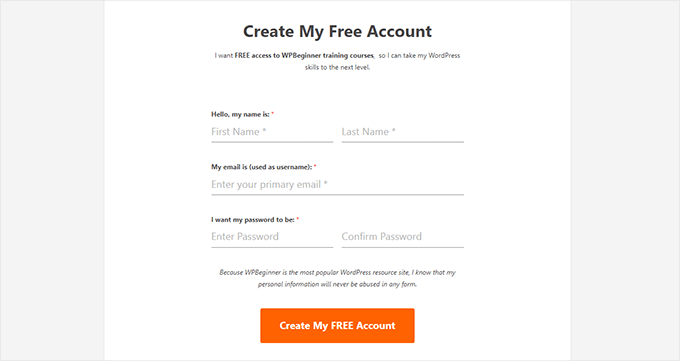 Custom sign-up form created with WPForms