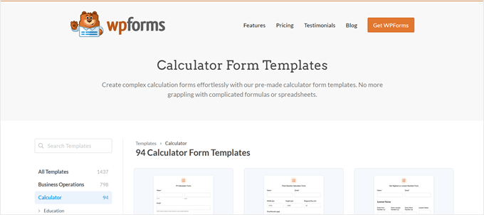 WPForms calculator form templates