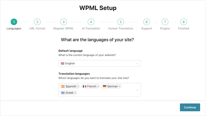 La procedura guidata di configurazione di WPML