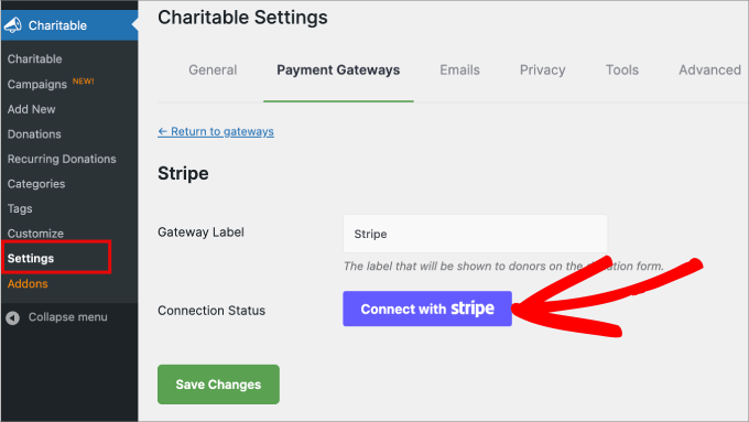 Connect with Stripe Charitable