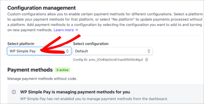 Select Platform in Stripe as WP Simple Pay