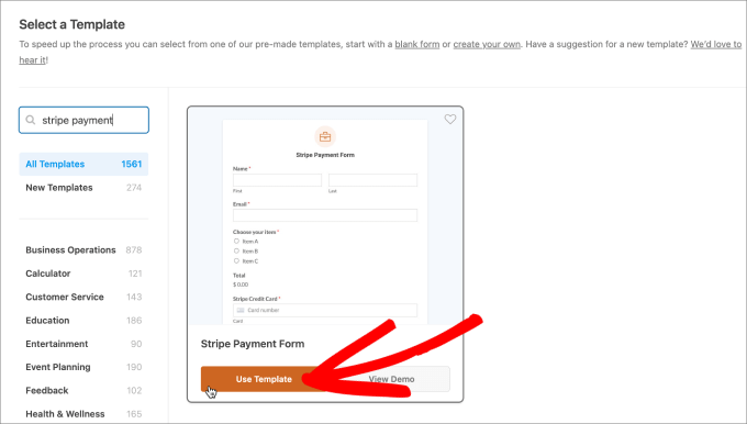 Use template in WPForms