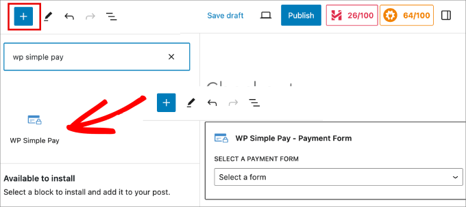 add WP Simple Pay block