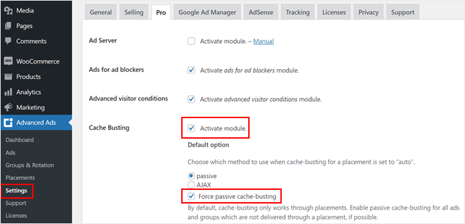 Enabling cache busting in Advanced Ads