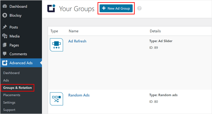 Creating a new ad group in Advanced Ads