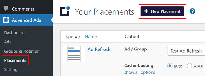Creating a new ad placement in Advanced Ads