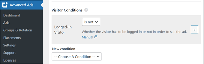 Advanced Ads' Visitor Conditions settings