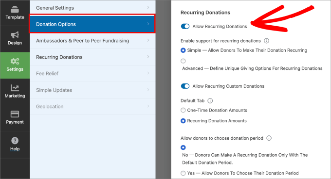 allow recurring donations in Charitable