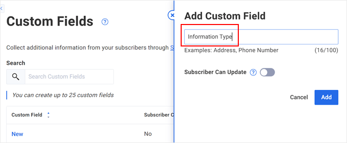Inserting the information of your custom field in AWeber