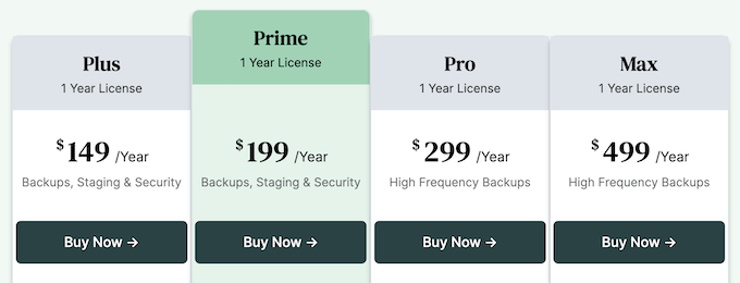 BlogVault's pricing and plans 