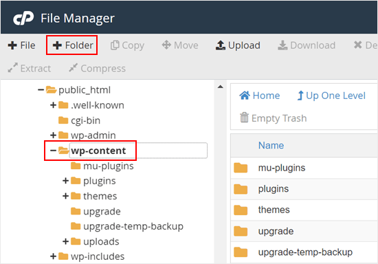 Creating a new folder in Bluehost's file manager