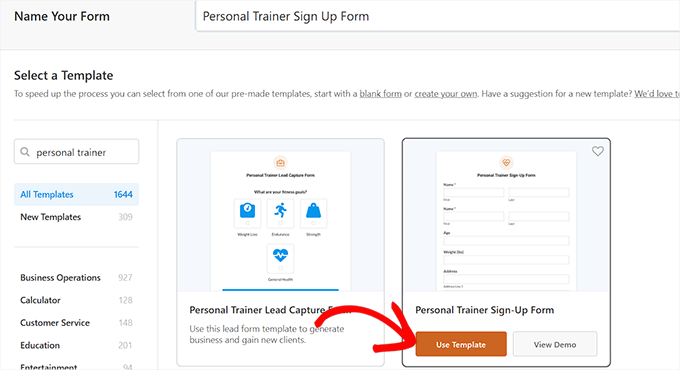 Choose the personal trainer sign up form template