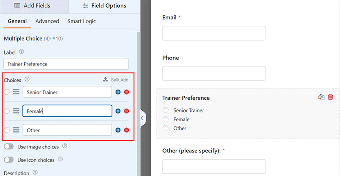 Configure the trainer preference field