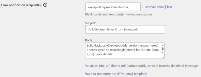 Setting up email notifications for your file and WordPress database backups