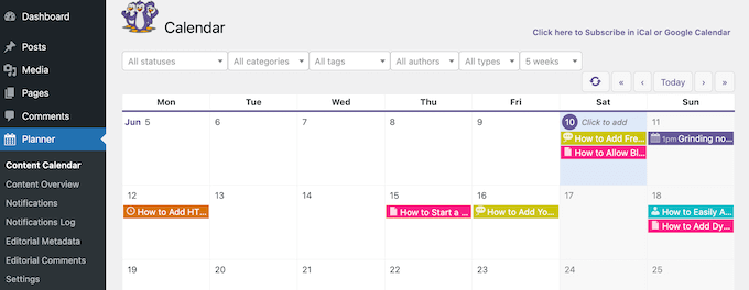 Creating an editorial calendar for your WordPress blog or website