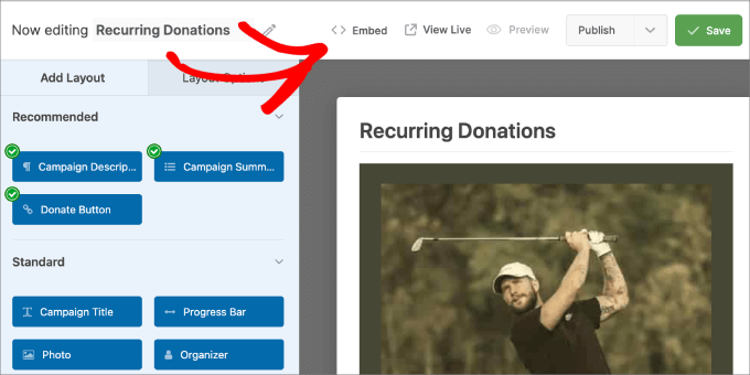 embed recurring donations form Charitable