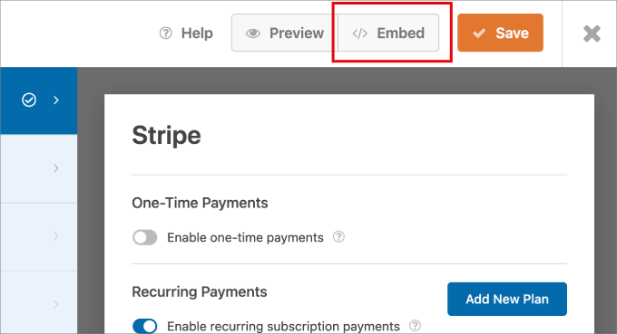 embed recurring donations form wpforms
