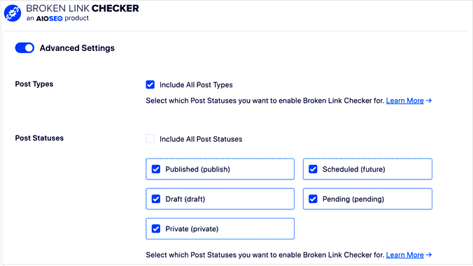 Excluding post types and URLs from link checking 