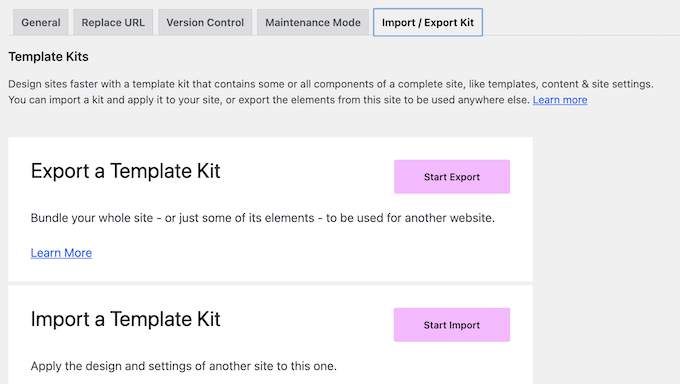 Exporting a web design as a reusable template