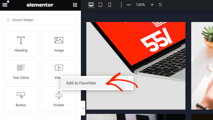 How to favorite an Elementor widget
