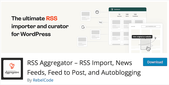 The free WP RSS Aggregator WordPress plugin