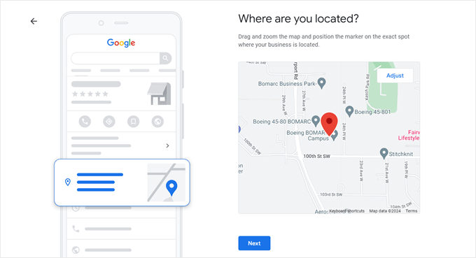 Posicionando o marcador do mapa no Google Business Profile