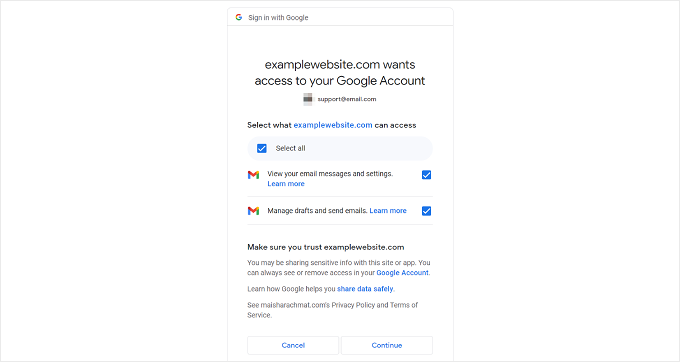 Gmail consent screen for Heroic Inbox