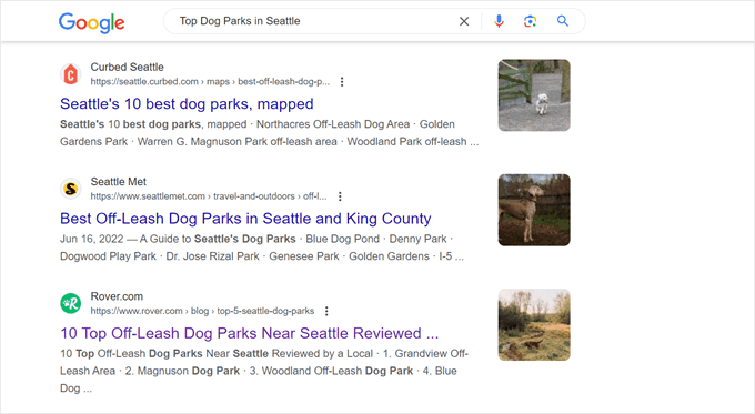Examples of local SEO content in SERPs