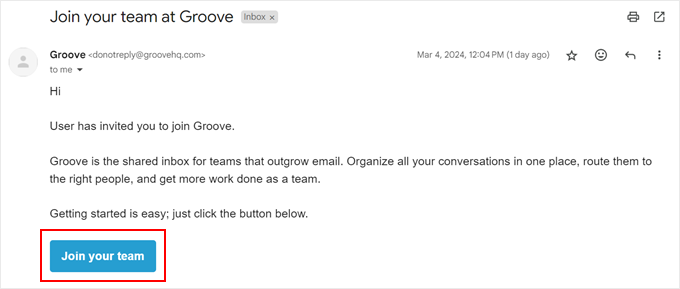 The GrooveHQ email invite