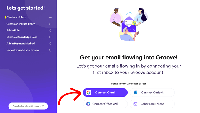 Connecting a Gmail inbox with Groove